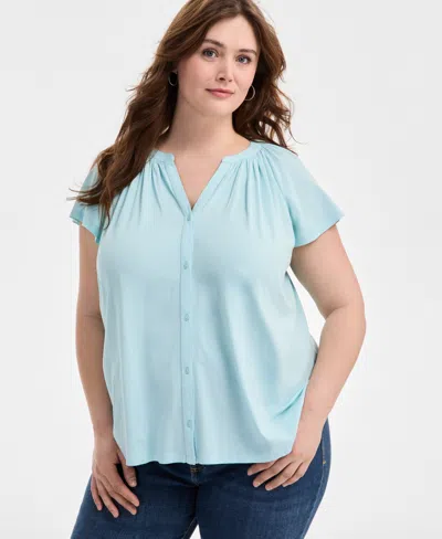 Style & Co Plus Size Flutter-sleeve Top, Exclusively At Macy's In Aqua Water