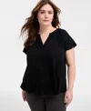 Style & Co Plus Size Flutter-sleeve Top, Exclusively At Macy's In Deep Black
