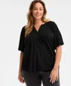 Style & Co Plus Size Flutter-sleeve Top, Exclusively At Macy's In Deep Black