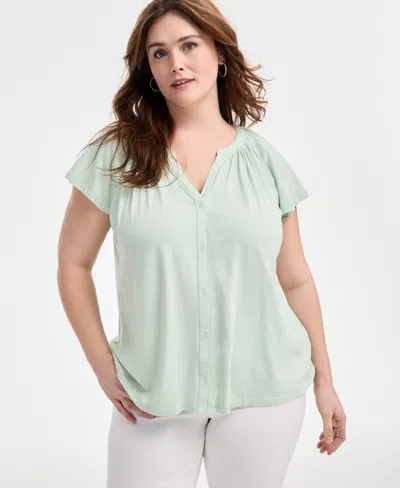Style & Co Plus Size Flutter-sleeve Top, Exclusively At Macy's In Enchant Mint