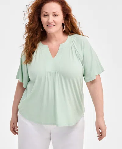Style & Co Plus Size Flutter-sleeve Top, Exclusively At Macy's In Enchant Mint