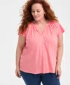 Style & Co Petite Button-front Flutter-sleeve Top, Exclusively At Macy's In Salmon Rose