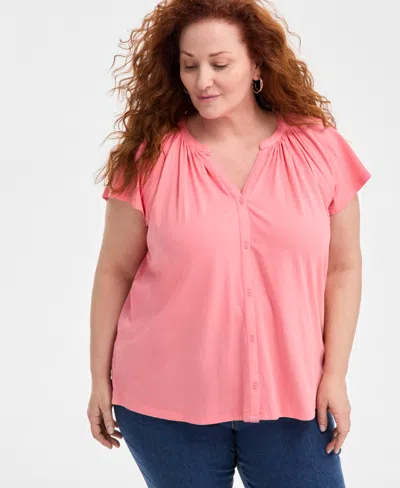 Style & Co Plus Size Flutter-sleeve Top, Exclusively At Macy's In Salmon Rose