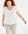 STYLE & CO PLUS SIZE FLUTTER-SLEEVE V-NECK TOP, CREATED FOR MACY'S