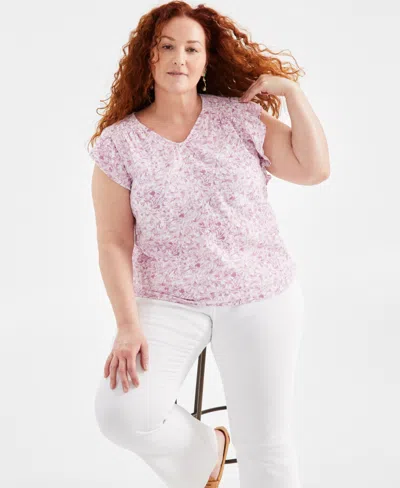 Style & Co Plus Size Flutter-sleeve V-neck Top, Created For Macy's In Windy Lilac