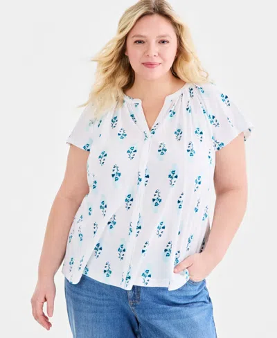 Style & Co Plus Size Flutter-sleeve Blouse, Macy's Exclusive In White