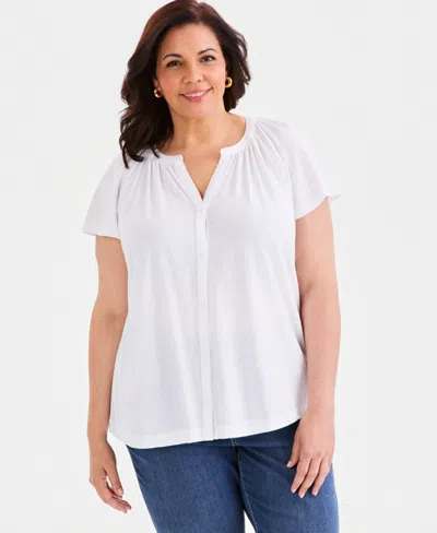 Style & Co Plus Size Flutter-sleeve Top, Exclusively At Macy's In White
