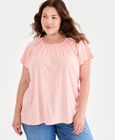 Style & Co Plus Size Flutter-sleeve Top, Macy's Exclusive In Multi