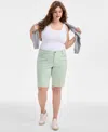 Style & Co Plus Size Frayed Colored Denim Bermuda Shorts, Exclusively At Macy's In Enchant Mint