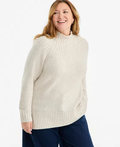 Style & Co Plus Size Funnel Mockneck Long-sleeve Sweater, Macy's Exclusive In Neutral