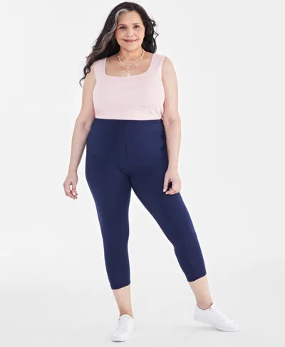 Style & Co Plus Size High-rise Cropped Leggings, Created For Macy's In Industrial Blue