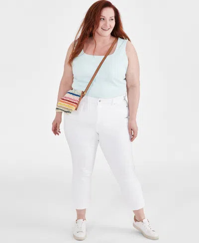 Style & Co Plus Size High-rise Cuff Capri Jeans, Created For Macy's In Bright White