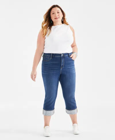 Style & Co Plus Size High-rise Cuffed Capri Jeans, Created For Macy's In Logan
