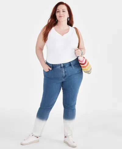 Style Co Plus Size High Rise Dip-dye Straight-leg Jeans, Created