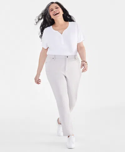 Style & Co Plus Size High Rise Natural Straight-leg Pants, Created For Macy's In Stonewall