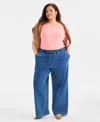 Style & Co Plus Size High-rise Pull-on Wide-leg Jeans, Macy's Exclusive In Blue