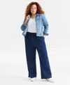 Style & Co Plus Size High-rise Pull-on Wide-leg Jeans, Macy's Exclusive In Blue