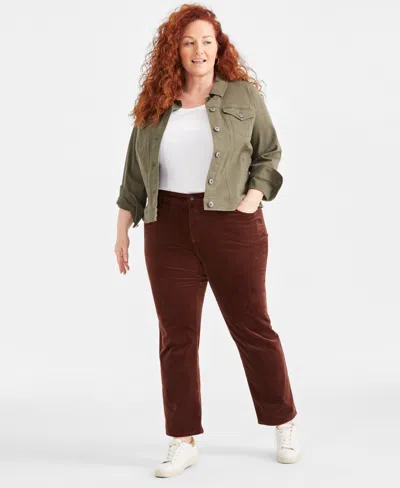 Style & Co Plus Size High-rise Straight-leg Corduroy Pants, Created For Macy's In Grand Brown