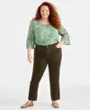 Style & Co Plus Size High-rise Straight-leg Corduroy Pants, Created For Macy's In Midnight Olive