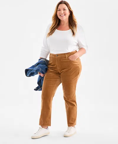 Style & Co Plus Size High-rise Straight-leg Corduroy Pants, Macy's Exclusive In Multi