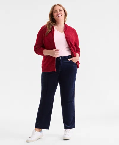 Style & Co Plus Size High-rise Straight-leg Corduroy Pants, Macy's Exclusive In Blue