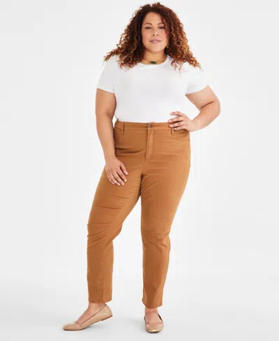 Style & Co Plus Size High-rise Straight-leg Pants, Created For Macy's In Caramel Kiss