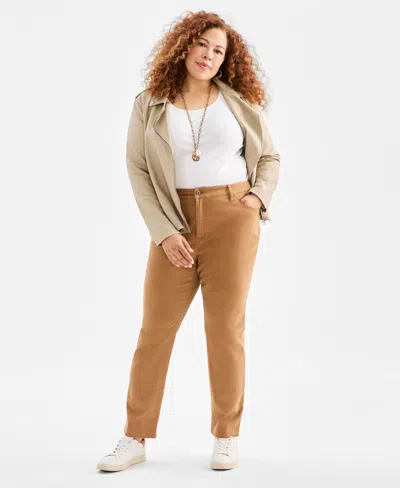 Style & Co Plus Size High-rise Straight-leg Pants, Exclusively At Macy's In Brown