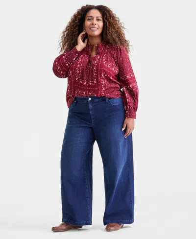 Style & Co Plus Size High-rise Wide-leg 5 Pocket Jeans, Macy's Exclusive In Blue