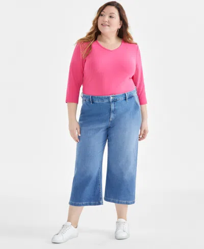 Style & Co Plus Size High Rise Wide-leg Crop Jeans, Created For Macy's In College
