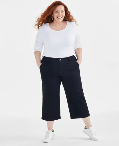 Style & Co Plus Size High Rise Wide-leg Crop Jeans, Created For Macy's In Rinse