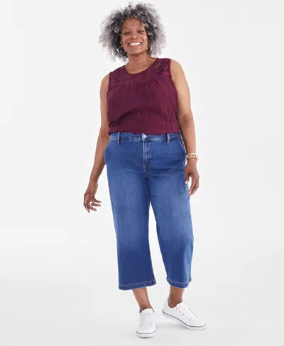 Style & Co Plus Size High Rise Wide-leg Crop Jeans, Created For Macy's In Team