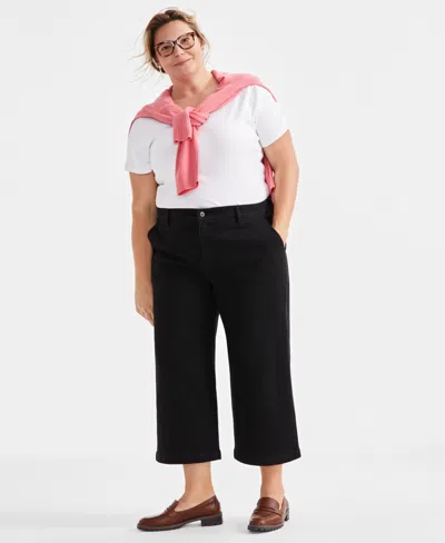 Style & Co Plus Size Wide-leg Cropped Jeans, Exclusively At Macy's In Deep Black