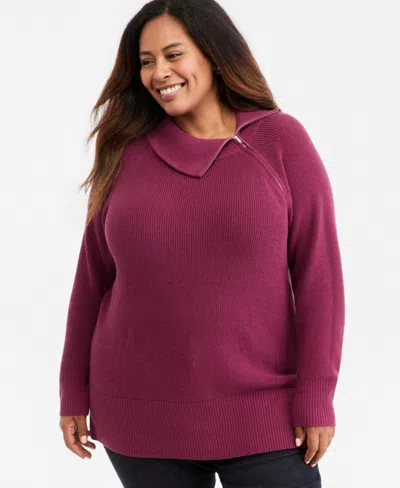 Style & Co Plus Size High-neck Zip Sweater, Macy's Exclusive In New Brickberry
