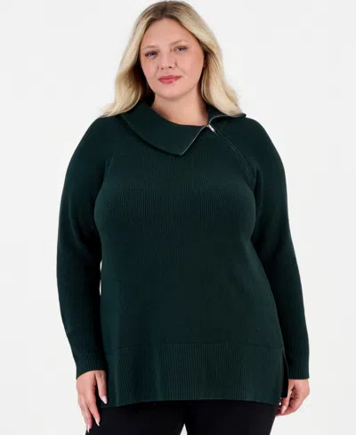 Style & Co Plus Size High-neck Zip Sweater, Macy's Exclusive In Neutral