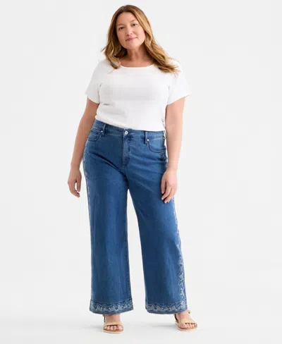 Style & Co Plus Size High-rise 5-pocket Wide-leg Jeans, Macy's Exclusive In Blue