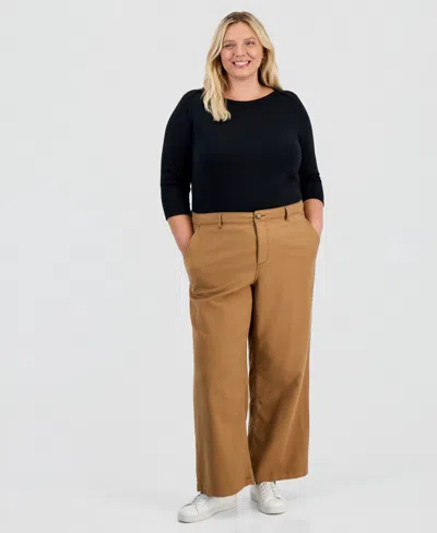 Style & Co Plus Size High-rise Dobby Wide-leg Pants, Macy's Exclusive In Beechwood