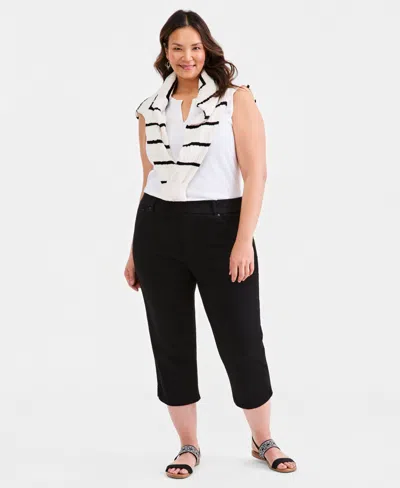 Style & Co Plus Size High-rise Shaping Capri Jeans, Macy's Exclusive In Black