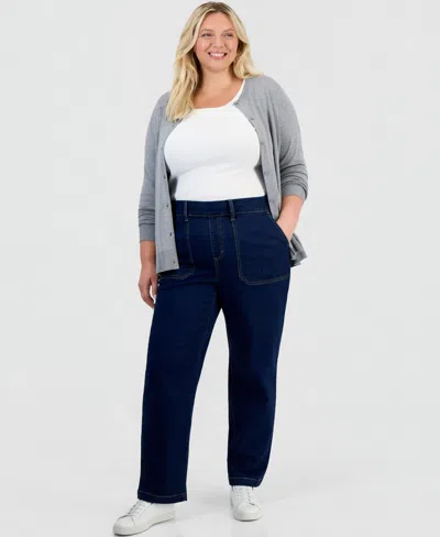 Style & Co Plus Size High-rise Straight-leg Pull-on Jeans, Macy's Exclusive In Rinse Wash