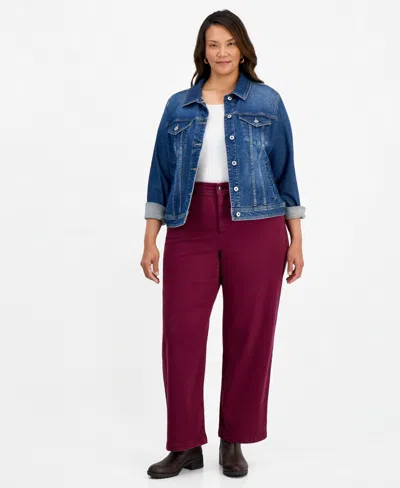 Style & Co Plus Size High-rise Wide-leg 5-pocket Twill Pants, Macy's Exclusive In Burgundy