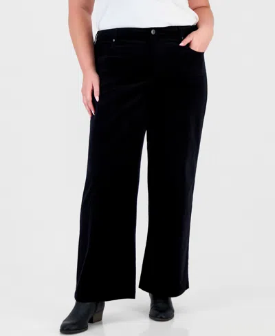 Style & Co Plus Size High-rise Wide-leg Corduroy Pants, Macy's Exclusive In Black