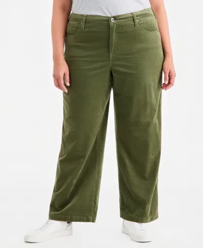 Style & Co Plus Size High-rise Wide-leg Corduroy Pants, Macy's Exclusive In Green