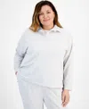 Style & Co Plus Size Johnny-collar Long-sleeve Top, Created For Macy's In Grey Dust