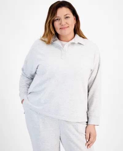 Style & Co Plus Size Johnny-collar Long-sleeve Top, Created For Macy's In Grey Dust