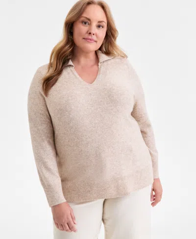 Style & Co Plus Size Johnny Collar Luxe Sweater, Macy's Exclusive In Neutral