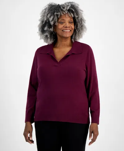 Style & Co Plus Size Johnny-collar Pullover Sweater, Created For Macy's In Berried Treasur