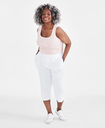 Style & Co Plus Size Knit Pull-on Capri Pants, Created For Macy's In Bright White