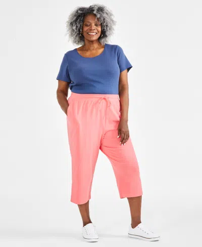 Style & Co Plus Size Knit Pull-on Capri Pants, Created For Macy's In Fresh Coral