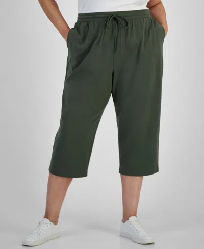 Style & Co Plus Size Knit Pull-on Capri Pants, Exclusively At Macy's In Oliva