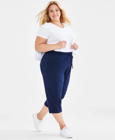 Style & Co Plus Size Knit Pull-on Capri Pants, Exclusively At Macy's In Industrial Blue