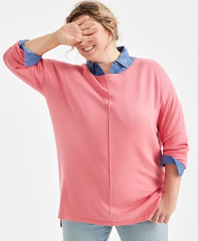 Style & Co Plus Size Knit Seam-front Tunic Top, Created For Macy's In Coral Pink